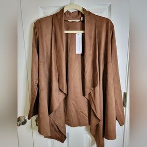 Soft Surroundings Shape Drape Faux Suede Jacket - Saddle - Size PM